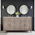 AMERLIFE 60" Solid Oak Double Sink Bathroom Vanity with Sink Combo, Antique Grey Oak Vanity Cabinet with Drawers & Adjustable Shelves, Easy Assembly