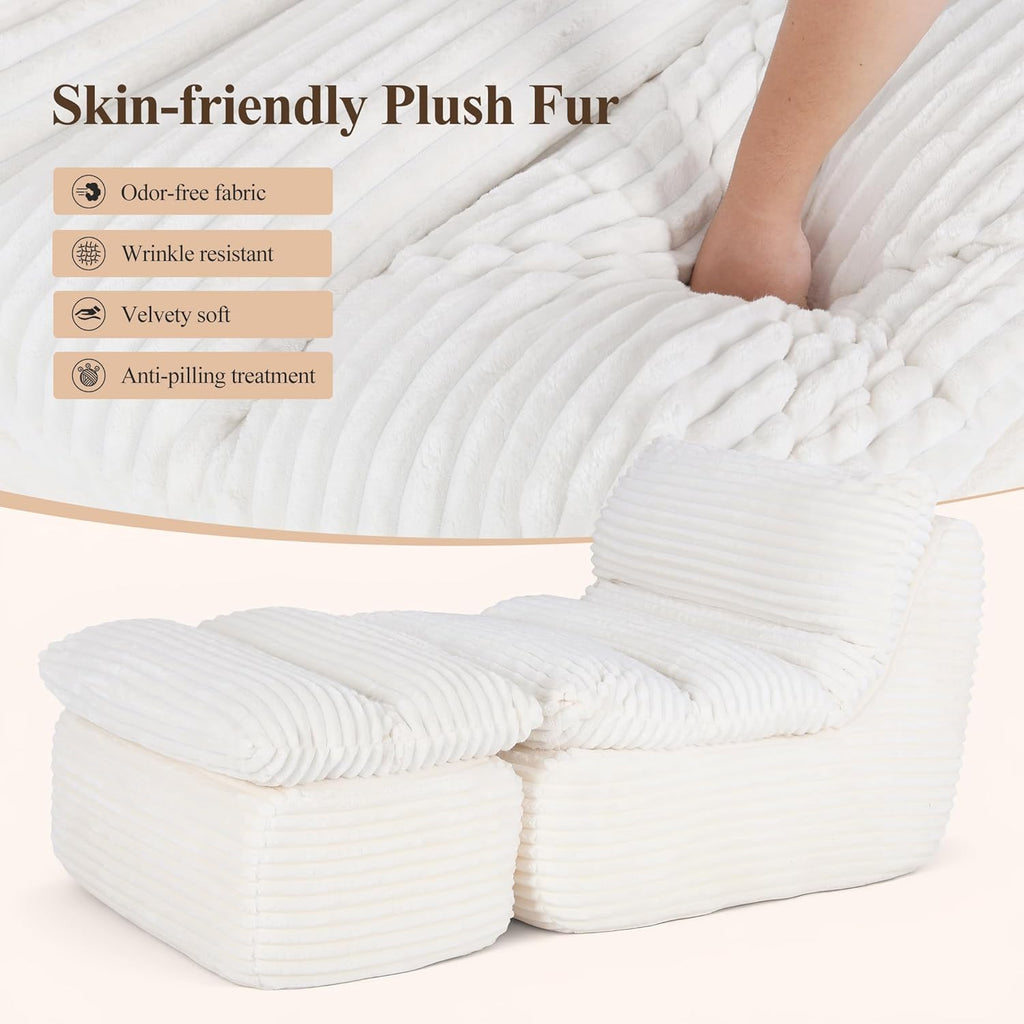 COLAMY Bean Bag Chair, Lounge Chair with Removable Ottoman for Adults, Comfy Fabric Sofa Bed Couch with Memory Foam, Backrest for Living Room, Office, Bedroom, Beige