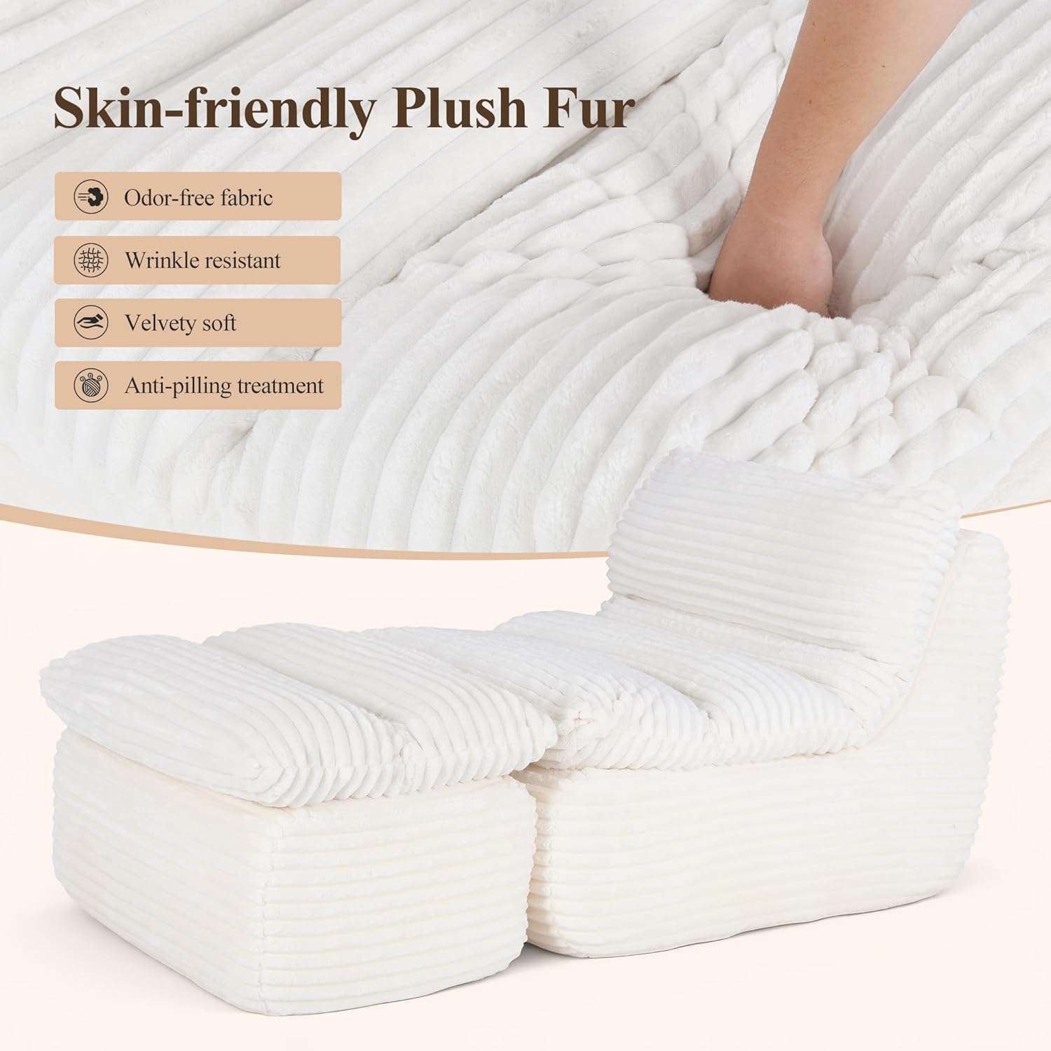 COLAMY Bean Bag Chair, Lounge Chair with Removable Ottoman for Adults, Comfy Fabric Sofa Bed Couch with Memory Foam, Backrest for Living Room, Office, Bedroom, Beige
