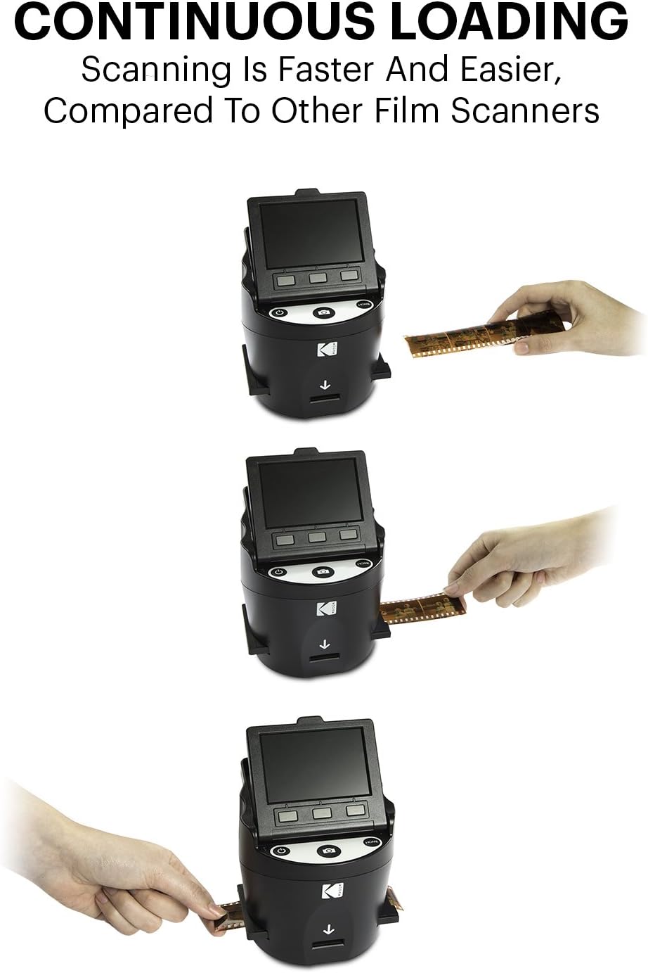 Kodak SCANZA Digital Film & Slide Scanner – Converts 35mm, 126, 110, Super 8 & 8mm Film to JPEG with 3.5" LCD, Easy-Load Inserts & Adapters