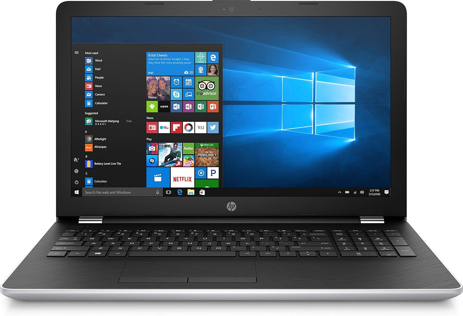 HP 15.6" HD Intel i3-7100U 4GB RAM 1TB HDD USB 3.1 Windows 10 Silver Laptop Computer