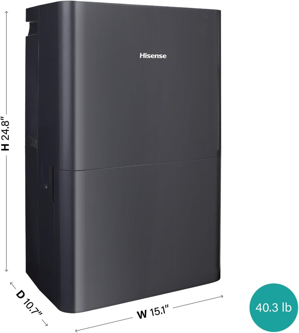 Hisense 50 Pint Portable Dehumidifier with Built-In Pump in Black, Energy Efficient Quiet Humidity Absorber for Bathroom Bedroom Garage Attic Home House Crawl Space Closet
