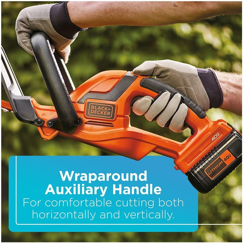 BLACK+DECKER 40V MAX Hedge Trimmer, 22" Blade Length, Powerful Motor with Reduced Vibrations, Sharp Blades for 3/4" Thick Cuts, Battery and Charger Included (LHT2240C)