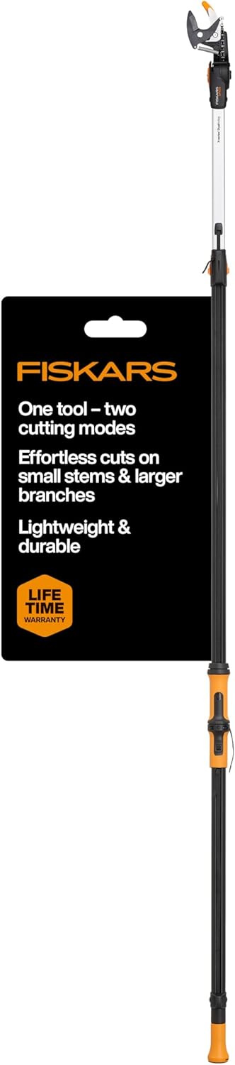 Fiskars 7–13 ft Extendable Tree Pruner, Telescoping Pole Pruner with 2 Cutting Modes for Fast & Powerful Cuts, Long Reach Tree Trimmer for High Branches & Tall Trees, Rotating Head, Garden & Yard Care