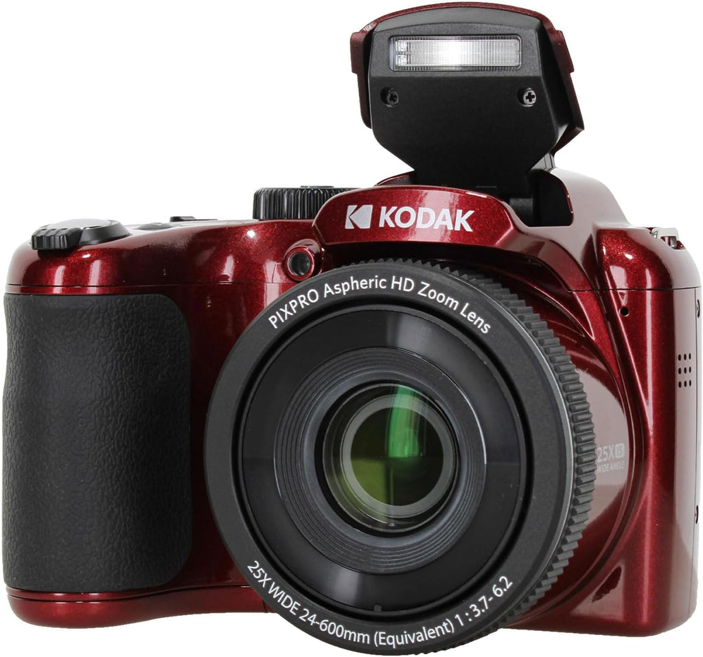Kodak Pixpro AZ255 Digital Camera in Red (AZ255RD) Bundle Including: 128 GB Memory Card, Rechargeable Batteries, Case, Flexible Tripod, Neck Strap, Lens Caps, Full Cleaning Kit, More Accessories