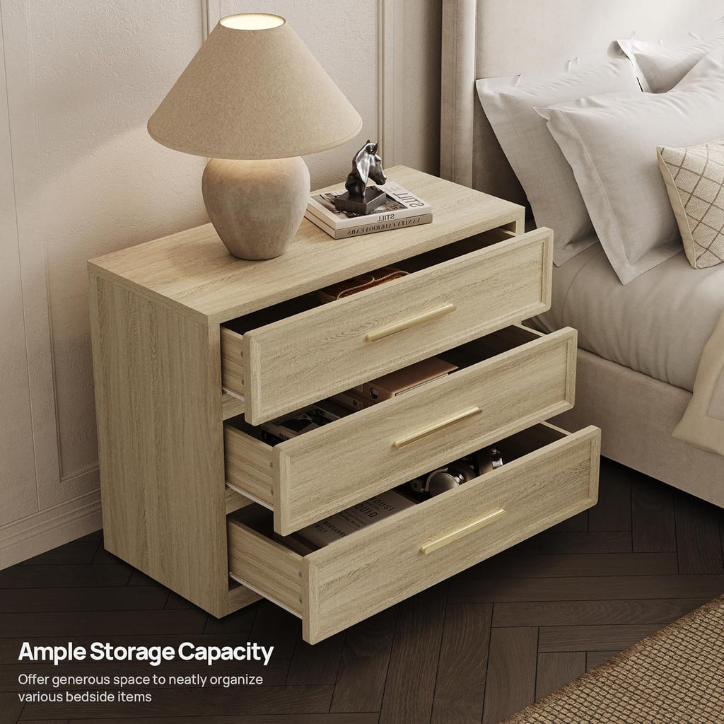 SICOTAS Night Stand Set 3 Oversized Extra Large Nightstands Set of 3 Tall Bedside Side End Table with 3 Drawers Storage Modern Tables Wide Night Stands TV Stand for Bedroom Sofa Office