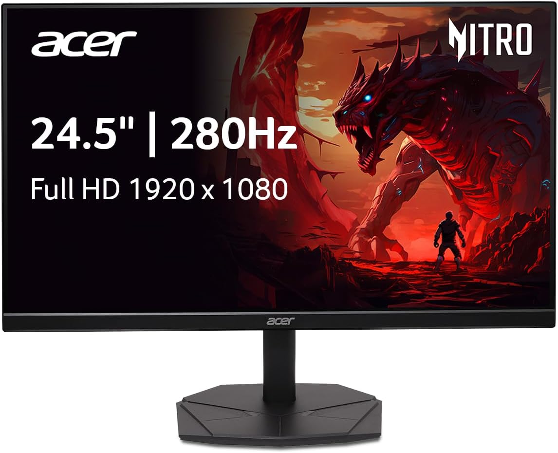 acer Nitro 24.5 Inch Full HD 1920 x 1080 ZeroFrame Design PC Gaming Monitor | AMD FreeSync Premium | Up to 280Hz Refresh | 1ms (VRB) | One Display Port 1.4 and Two HDMI 2.0 Ports | KG251Q Z1biip