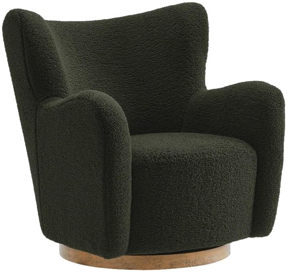 Modway Montrose Swivel Wingback Accent Chair in Fern Walnut Sherpa Teddy Fabric – Modern Furry Barrel Chair with 360-Degree Swivel Base – Soft and Comfy Living Room Chair