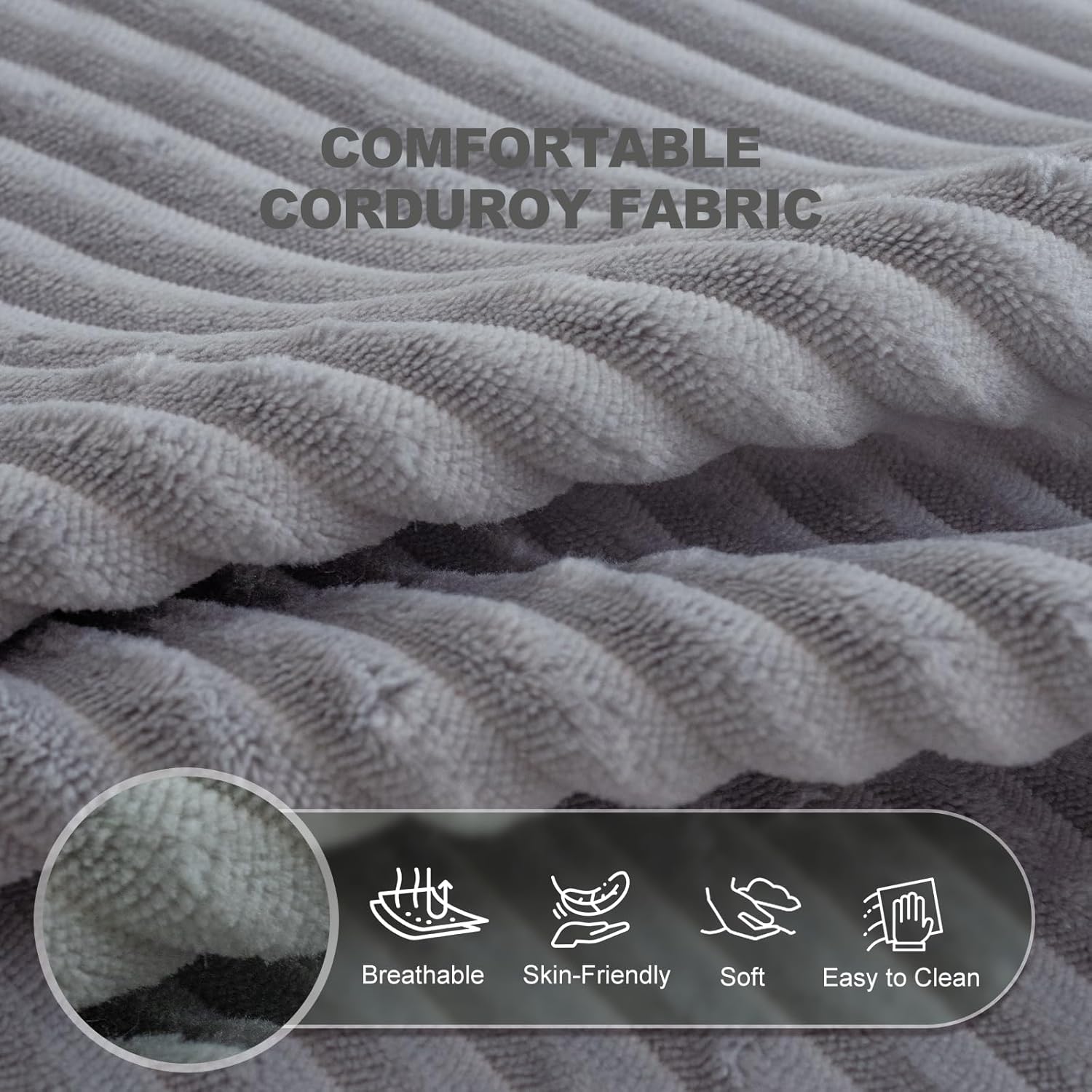 Giant Bean Bag Chair with Armrests - Oversized Cozy Seating for Adults, Corduroy Fabric & High-Resilience Foam Filling, Ideal Lounge for Living Room, Bedroom & Gaming Room (Grey)