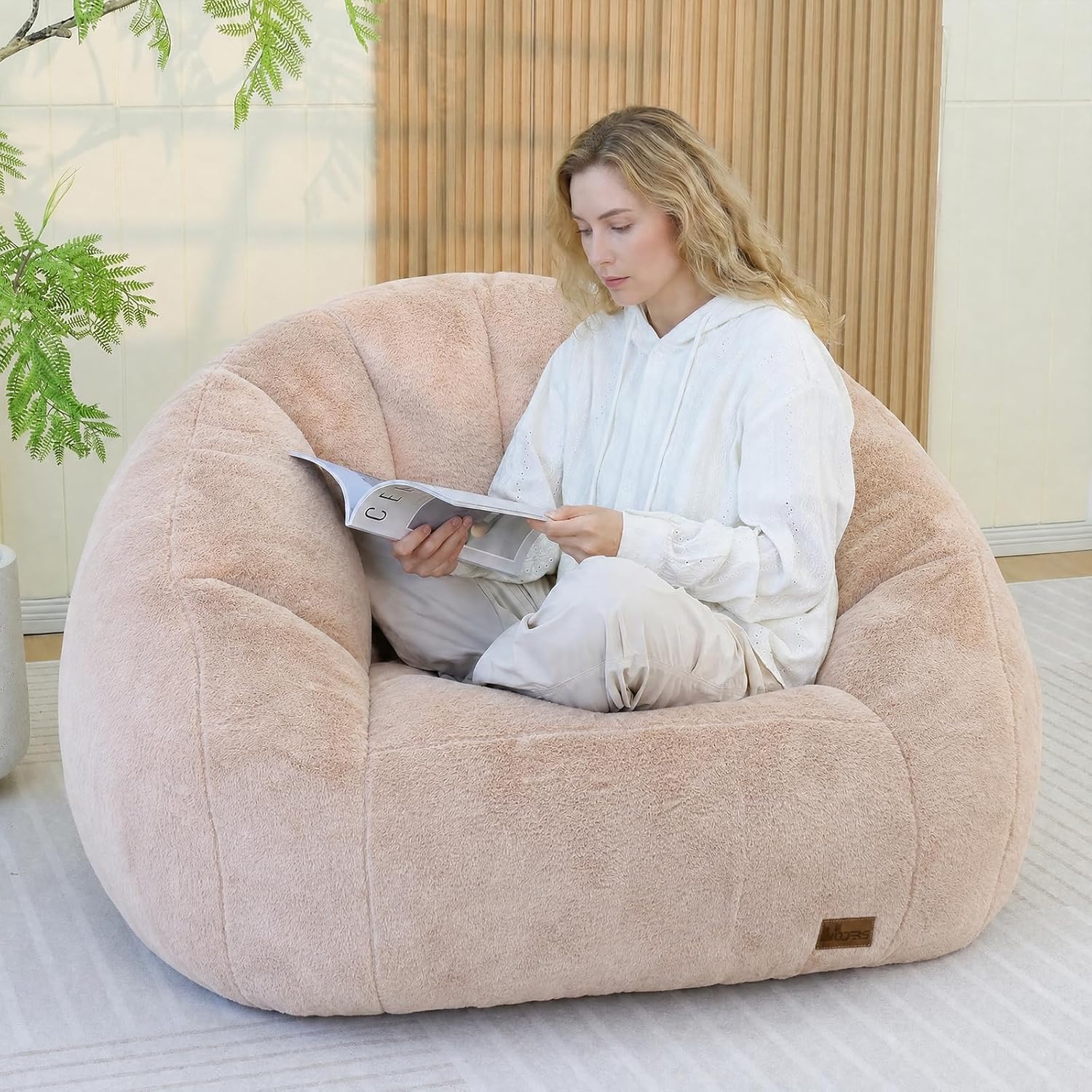 Giant Bean Bag Chair for Adults, Teens and Kids, Cozy Fluffy Corduroy Beanbag Chair with Filler, Large Floor Lounge Sofa for Living Room, Bedroom, Dorm, Gaming and Reading(Khaki)