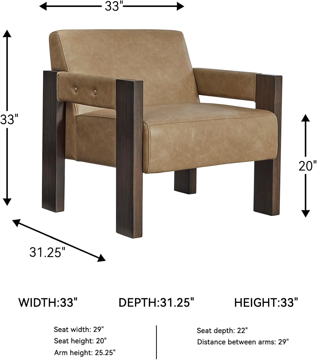 Signature Design by Ashley Adlanlock Contemporary Faux Leather Accent Chair with Wood Frame, Light Brown