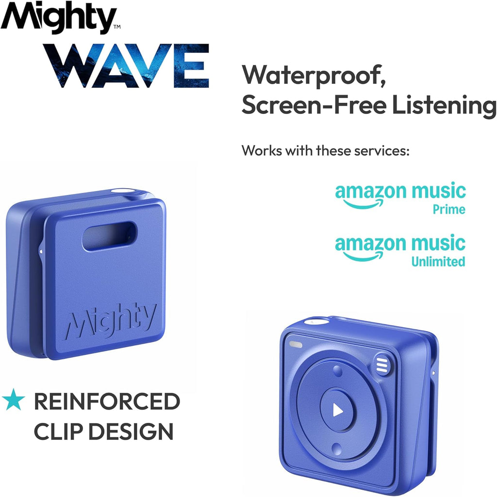 Mighty Wave Waterproof IPX7 Amazon Music Player - Includes Waterproof Wired Headphones - Perfect for Swimming with Music
