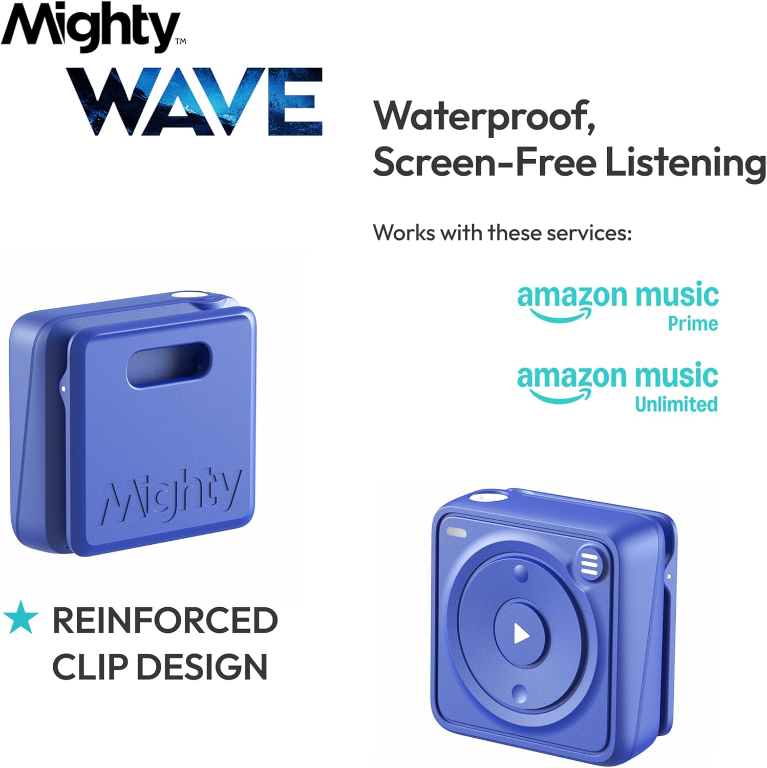Mighty Wave Waterproof IPX7 Amazon Music Player - Includes Waterproof Wired Headphones - Perfect for Swimming with Music