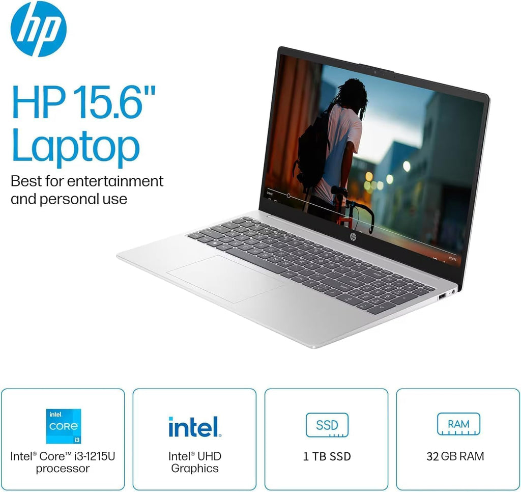 HP 15.6" Touchscreen Laptop 2026 with Lifetime Office, Intel 13th Gen Core i3-1315U (up to 4.5 GHz), 32GB RAM, 1TB SSD, Windows 11 Pro, AI Copilot, Wi-Fi 6, Bluetooth 5.3, HDMI, w/Zenbyte Accessory