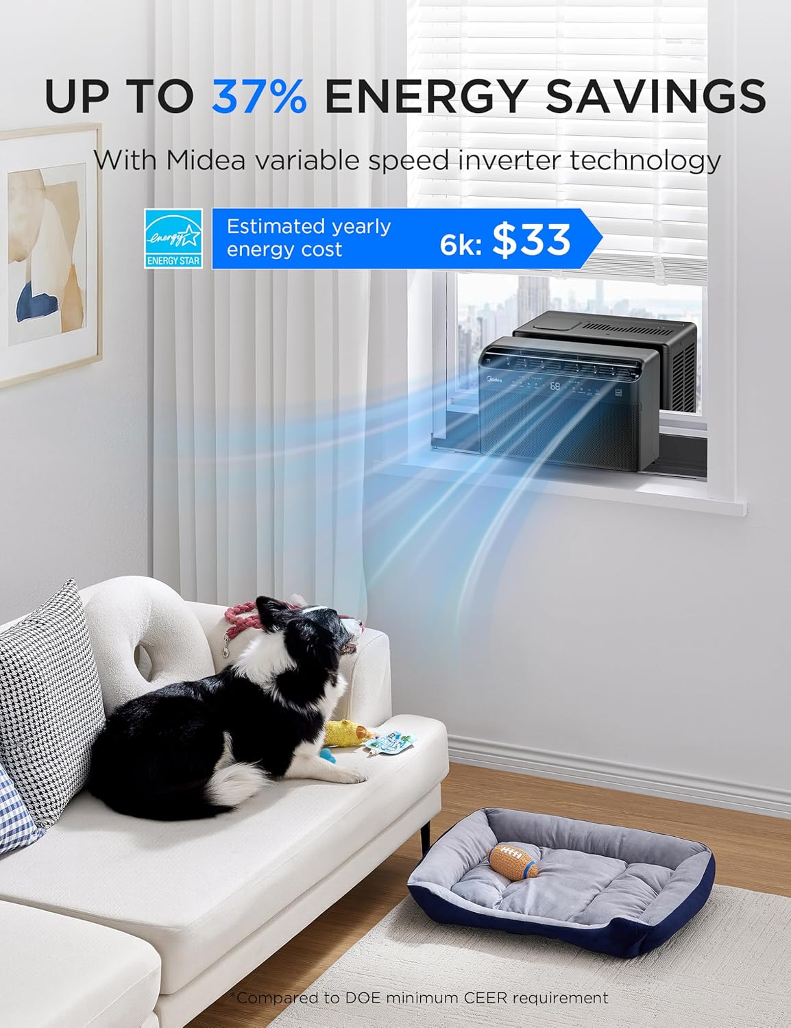 JET BLACK LIMITED EDITION Midea U Shaped Window Air Conditioner for Bedroom – 6000 BTU, Smart Control, Inverter Technology – Room Darkening Side Vents – Ultra Quiet Innovative Window-Friendly Design