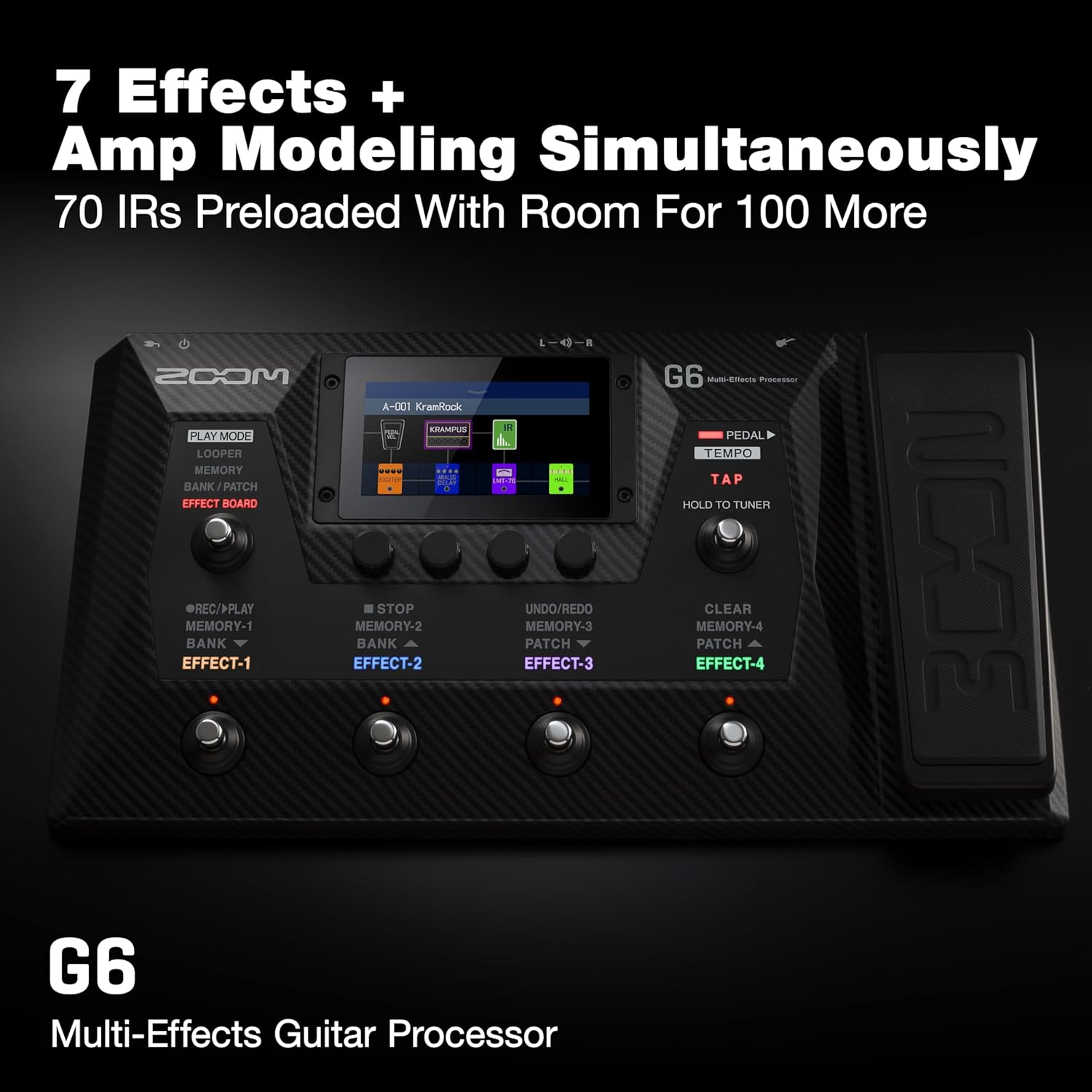 Zoom G6 Guitar Multi-Effects Processor with Expression Pedal, 100+ Effects, Amp Modeling & IRs, Looper, Touchscreen Display, and USB Audio Interface