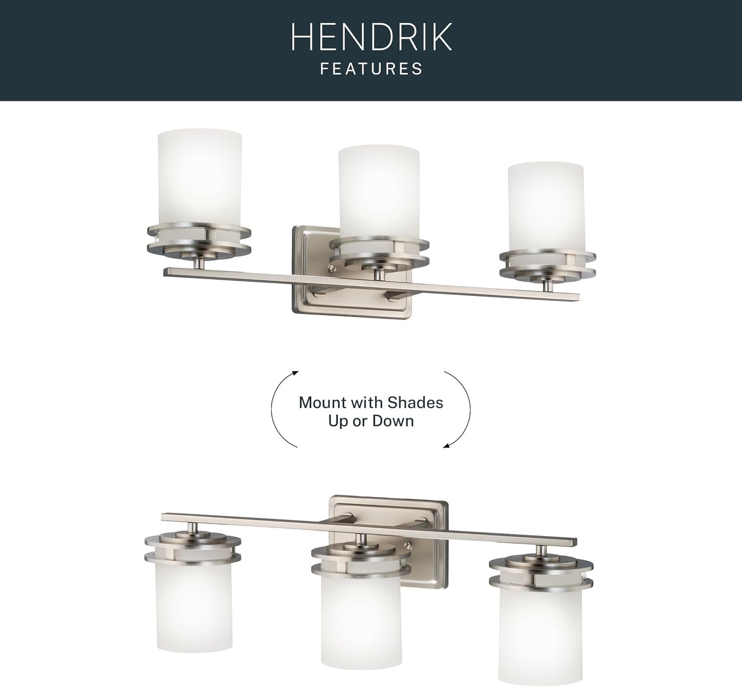 Kichler Hendrik 24" Vanity Light in Brushed Nickel, 3-Light Modern Bathroom Vanity with Satin Etched Cased Opal Glass, (24" W x 8" H), 5078NI