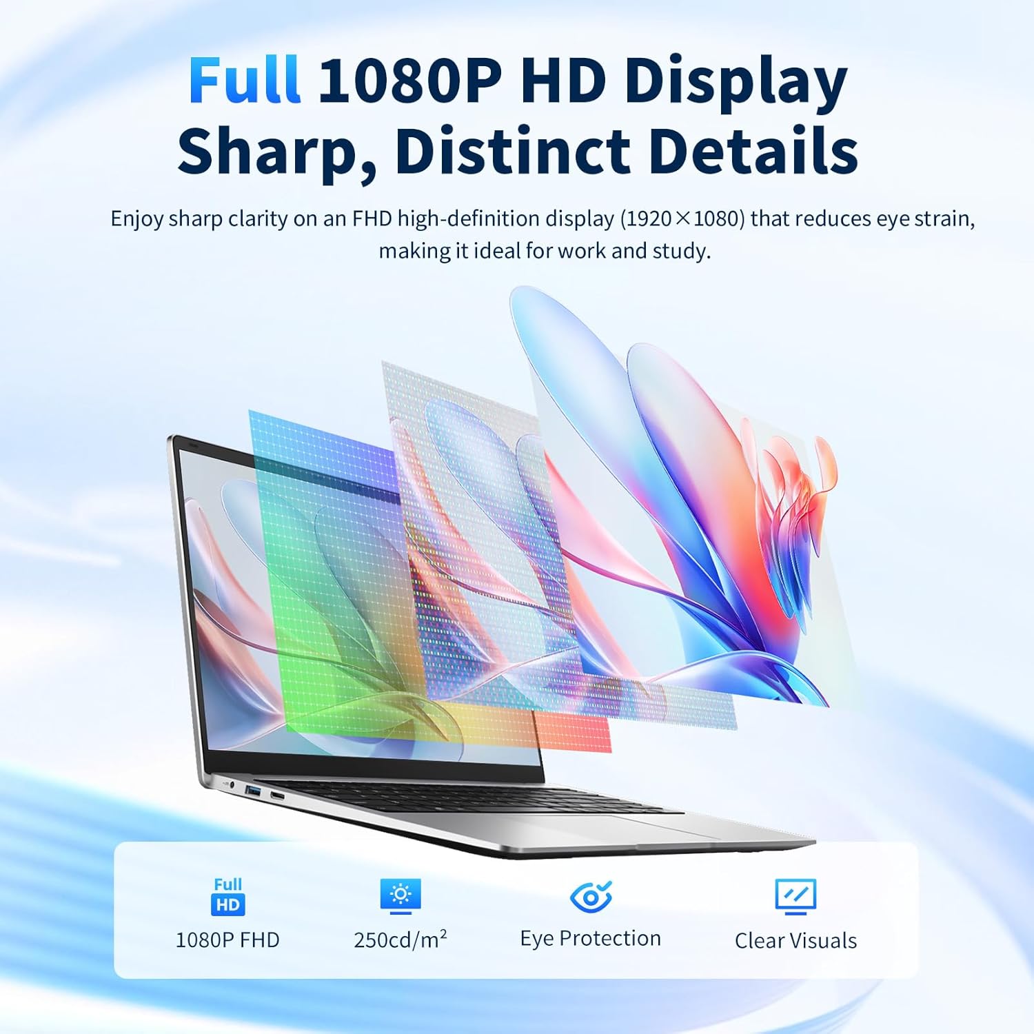 EKY 15.6 Inch Laptop Computer 1080P Display Laptops, 180° Lay-Flat Hinge, Win 11 Pro, 2.4/5G WiFi, BT 5.0, HDMI & USB - Laptop for Students & Office (8G+256G,N4000)