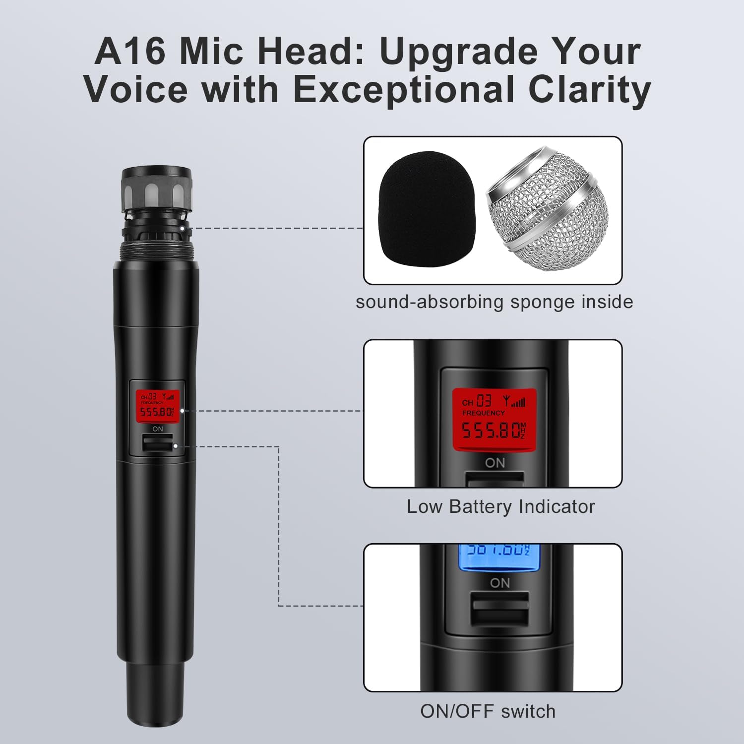 innopow Wireless Microphone System, Dual UHF Metal Cordless Mic Set, Long Distance 150-200Ft,16 Hours Continuous, Fixed Frequency, Use for Karaoke Singing, Family Party,Church …