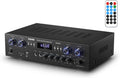 Donner Bluetooth 5.0 Stereo Audio Amplifier Receiver, 4 Channel 440W Peak Power Home Theater Stereo Receiver with USB, SD, FM, 2 Mic in Echo, RCA, LED, Speaker Selector for Studio, Home - MAMP5