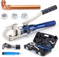 Copper Tube Fittings Hydraulic Pipe Crimping Tool with 1/2",3/4" and 1" Jaw Copper Pipe Press Crimper Pressing Pliers, with Pipe Cutter
