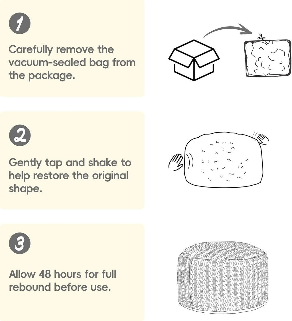 5FT Bean Bag Chair Giant Beanbag Chairs for Adults with Memory Foam Removable Cover Luxurious Braided Fabric, Adult Bean Bag Chairs for Living Room Bedroom Gaming Dorm Office（Grey,5FT-50"*50"*24"）