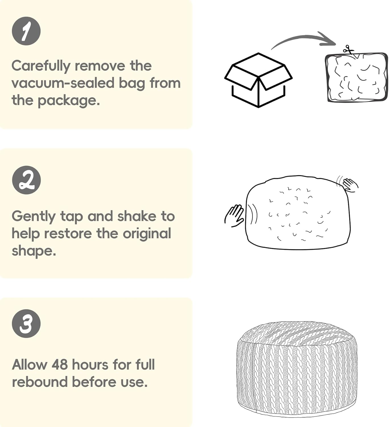 5FT Bean Bag Chair Giant Beanbag Chairs for Adults with Memory Foam Removable Cover Luxurious Braided Fabric, Adult Bean Bag Chairs for Living Room Bedroom Gaming Dorm Office（Grey,5FT-50"*50"*24"）