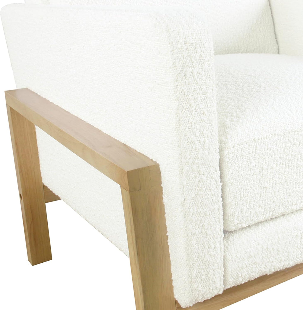 HomePop Wood Frame Accent Chair | Homepop Home Decor | Accent Chairs for Living Room & Bedroom - Cream Boucle