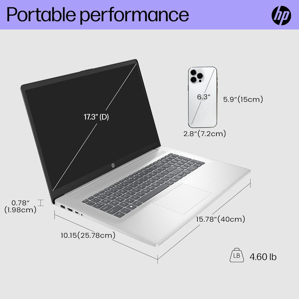 HP 17.3" Laptop for Home, Students, Business, Lifetime Office 365 for The Web, 17.3" Touchscreen, 8-Cores Intel CPU, w/Copilot, 8GB RAM, 128GB eMMC, Camera Privacy Shutter, Win11
