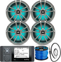 Great 16-25' Bay Boat Audio System: Bluetooth Stereo Radio Digital Media Marine Receiver Bundle Combo with 4x 6.5" 225W Peak OEM Replacement Waterproof Titanium RGB LED Speakers, Speaker Wire, Antenna