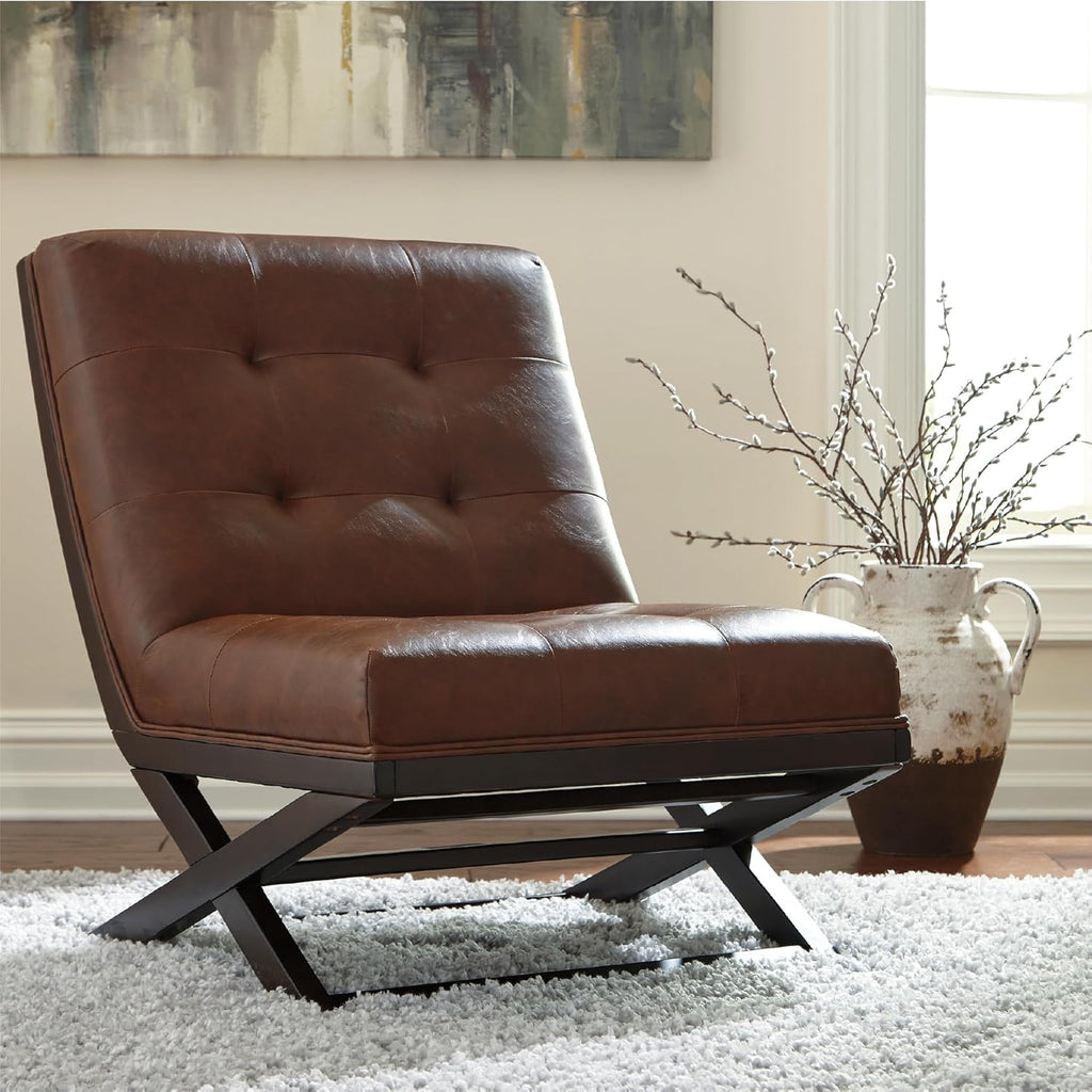Signature Design by Ashley Sidewinder Mid-Century Modern Faux Leather Accent Chair, Brown