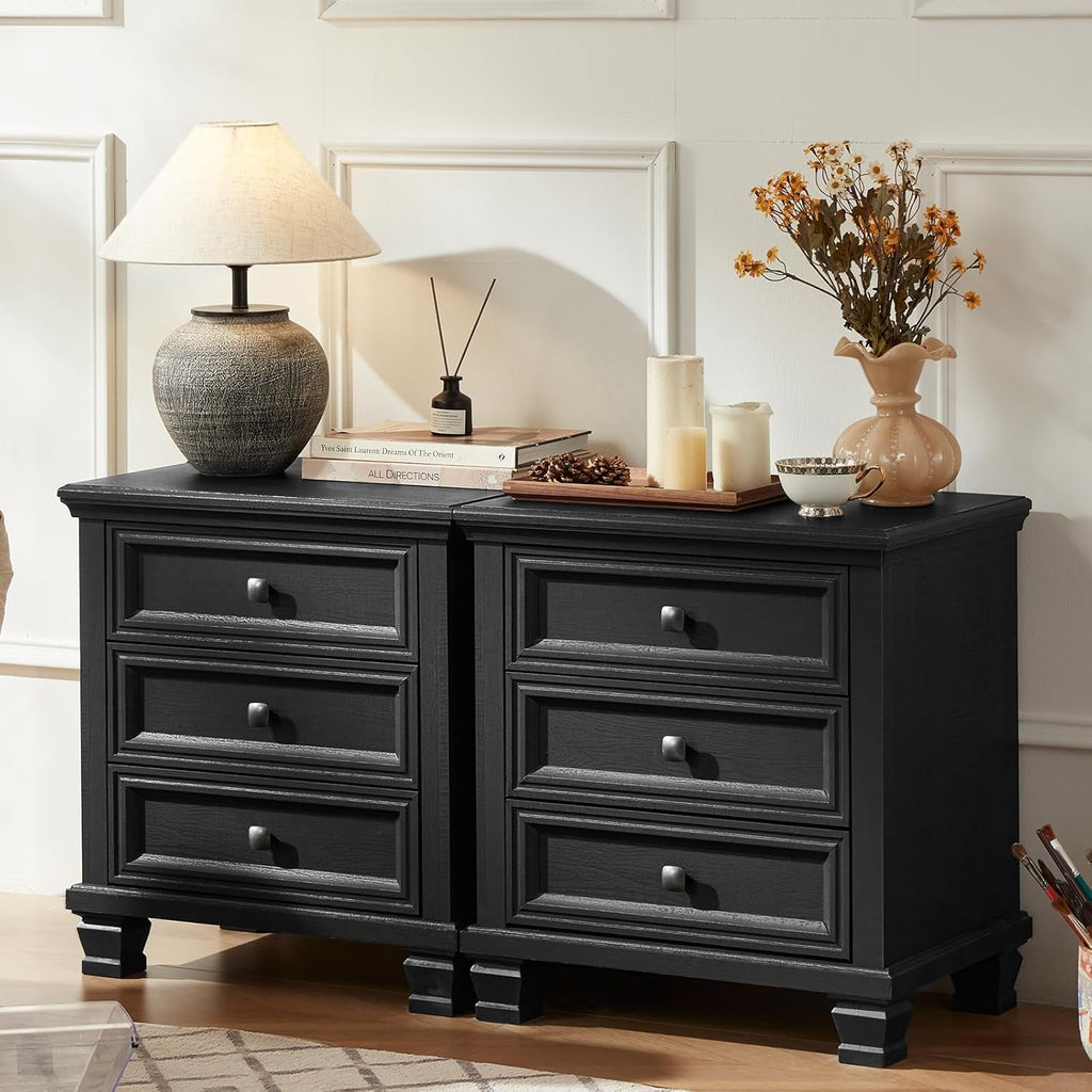 SAVOR LIFE Farmhouse Black Bedroom Sets of 4, Includes 6 Drawer Large Dresser, Vintage Night Stand with 3 Drawers, Small 5 Chest of Drawers, Wood Rustic Dresser & Nightstand Set for Bedroom, Home