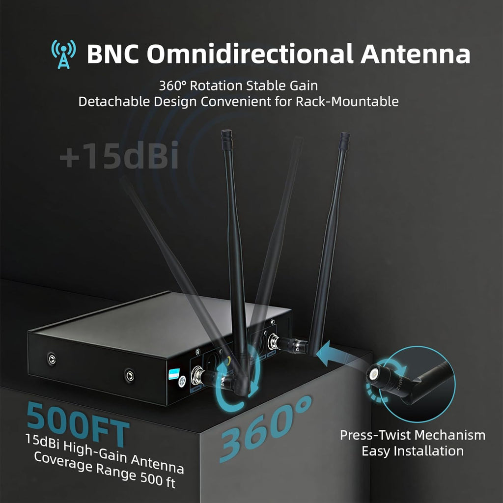 Professional Wireless Microphone System, 500ft Long Range 2.4G Cordless Mic Set with 40H Playtime, Rechargeable Dynamic Microphones Memory Function for Karaoke Singing, DJ, Church, Party, Wedding