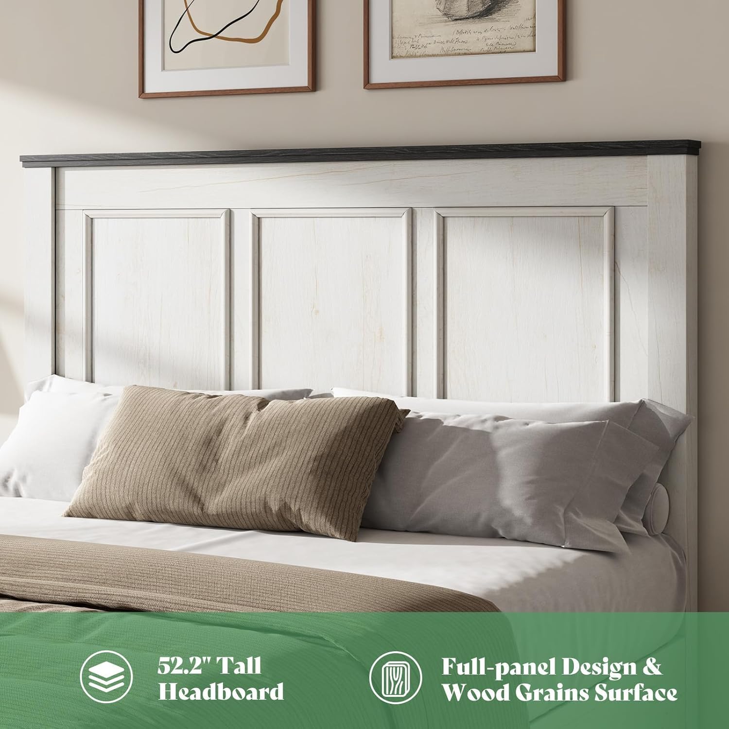 AMERLIFE Farmhouse Bedroom Furniture Set, Includes 2 Nightstands with Charging Station and 1 Queen Size Wood Platform Bed Frame with Headboard, Storage Drawers, No Box Spring Needed, Rustic White