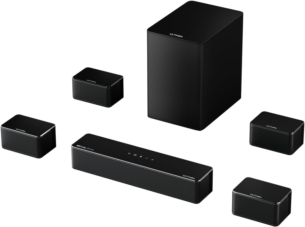 ULTIMEA 7.1CH Surround Sound System for TV, Soundbar with Dolby Atmos, 6.5" Wireless Subwoofer, APP Control, 4 Wired Surround Speakers, Peak Power 460W Soundbar for TV, Poseidon D80 (New 2025 Model)