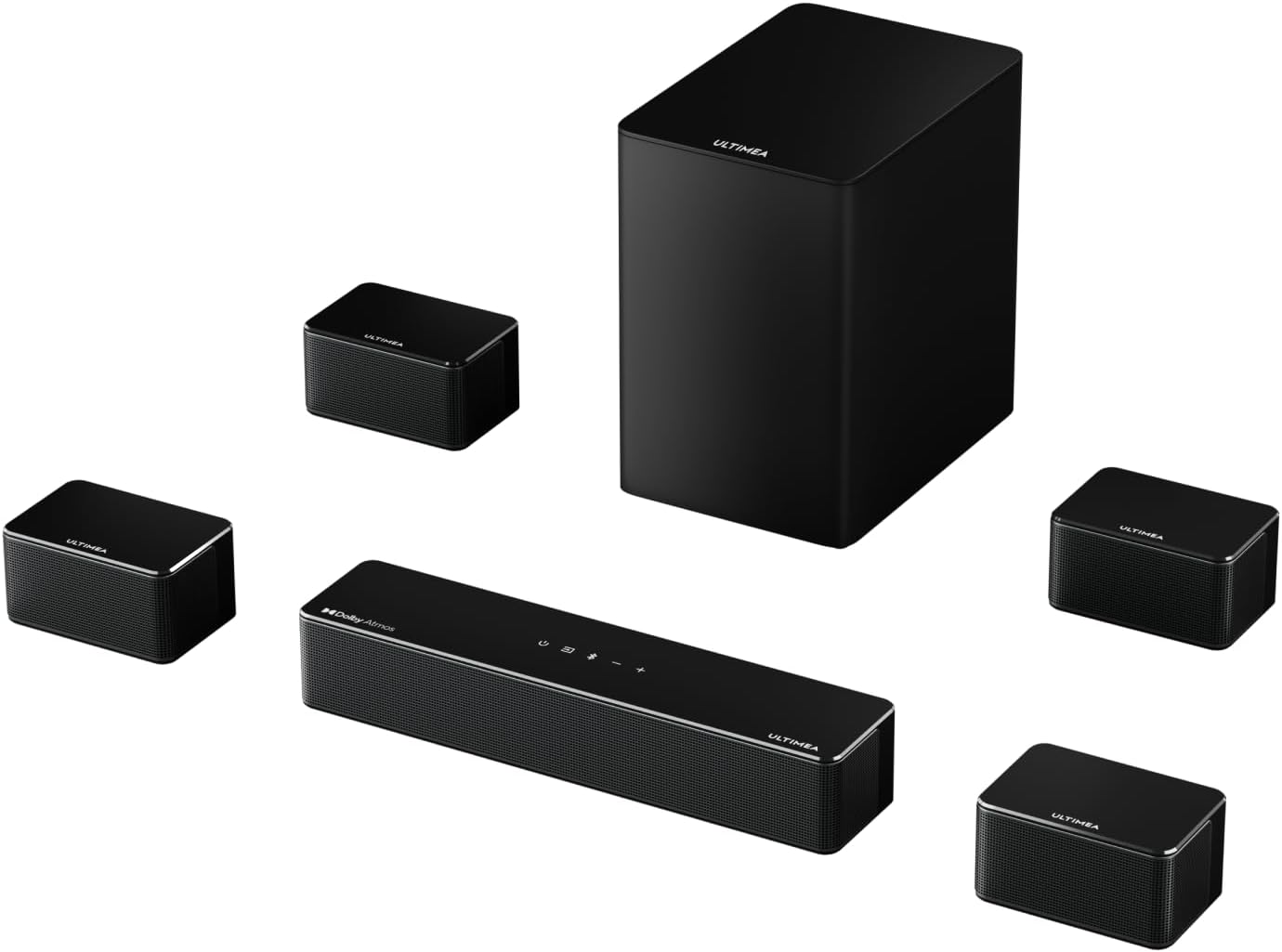 ULTIMEA 7.1CH Surround Sound System for TV, Soundbar with Dolby Atmos, 6.5" Wireless Subwoofer, APP Control, 4 Wired Surround Speakers, Peak Power 460W Soundbar for TV, Poseidon D80 (New 2025 Model)