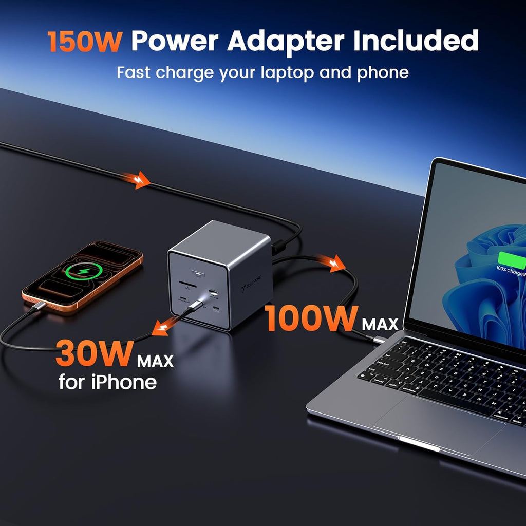 TobenONE 16-in-1 Laptop Docking Station 𝗧𝗿𝗶𝗽𝗹𝗲 𝟰𝗞 Monitor with 150W Power Supply, 3 HDMI, 2.5Gbps Ethernet, 7 USB, USB-C Docking Station for Thunderbolt 5/4/3 Windows/Dell/Lenovo/HP/Asus