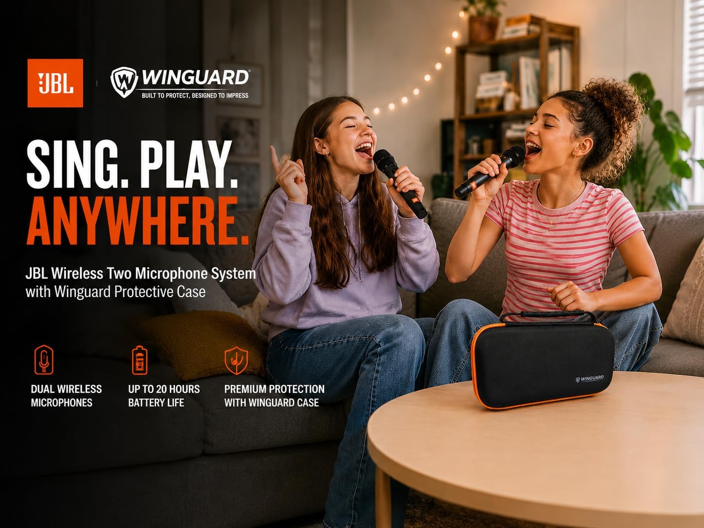 JBL Wireless Two Microphone System with Dual-Channel Receiver, Black Including Winguard Protective Travel Case