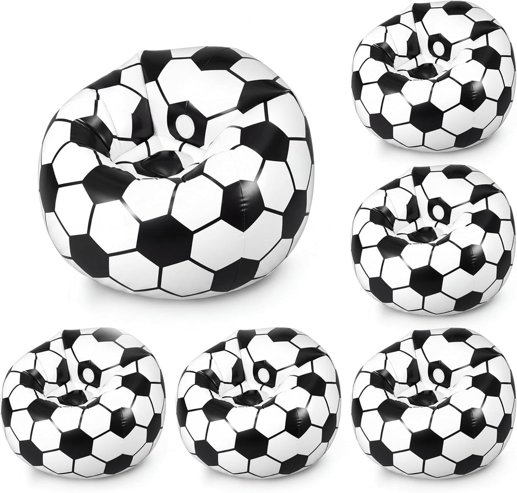 6 Pack Inflatable Soccer Bean Bag Chair 41 Inch Blow up Soccer Sofa with Foot Pump, Inflatable Bean Bag Chair for Adults, Portable Air Cushion Lounge for Outdoor Camping Party