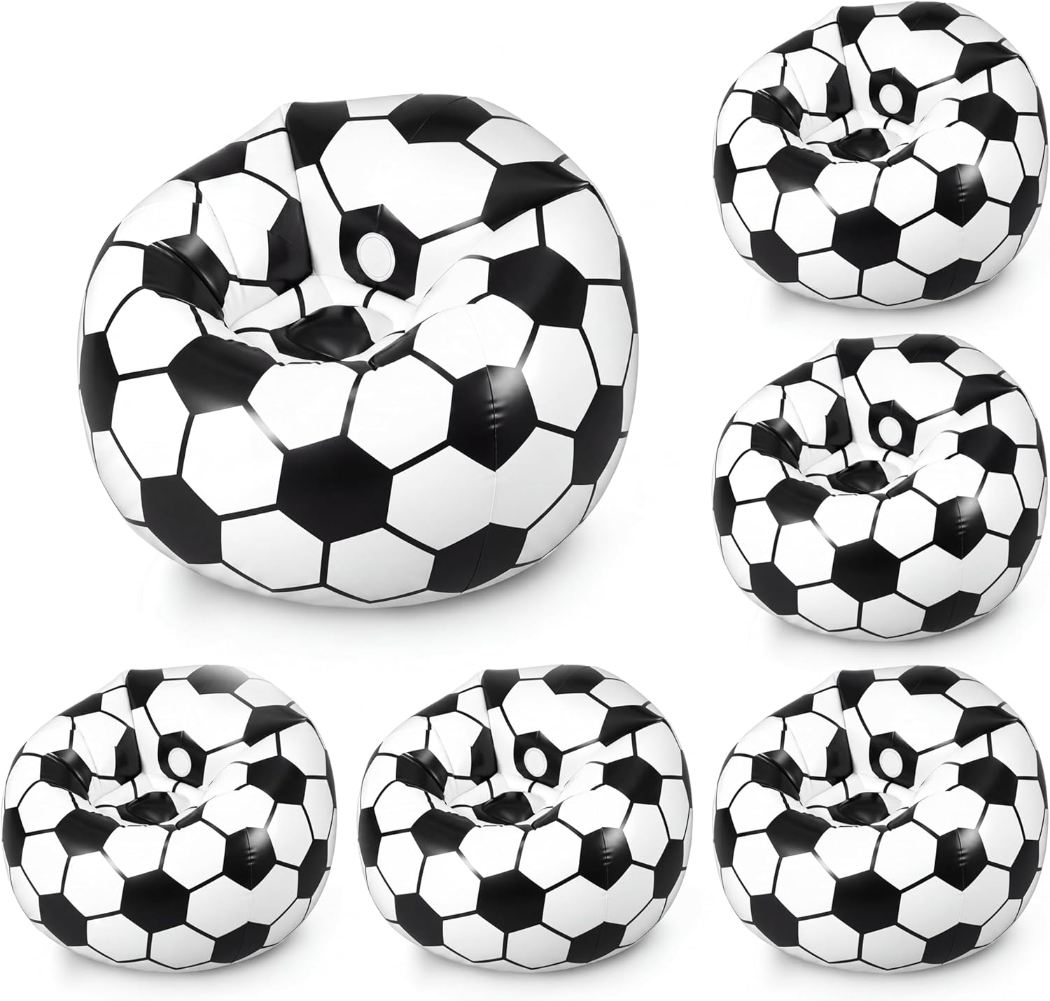 6 Pack Inflatable Soccer Bean Bag Chair 41 Inch Blow up Soccer Sofa with Foot Pump, Inflatable Bean Bag Chair for Adults, Portable Air Cushion Lounge for Outdoor Camping Party