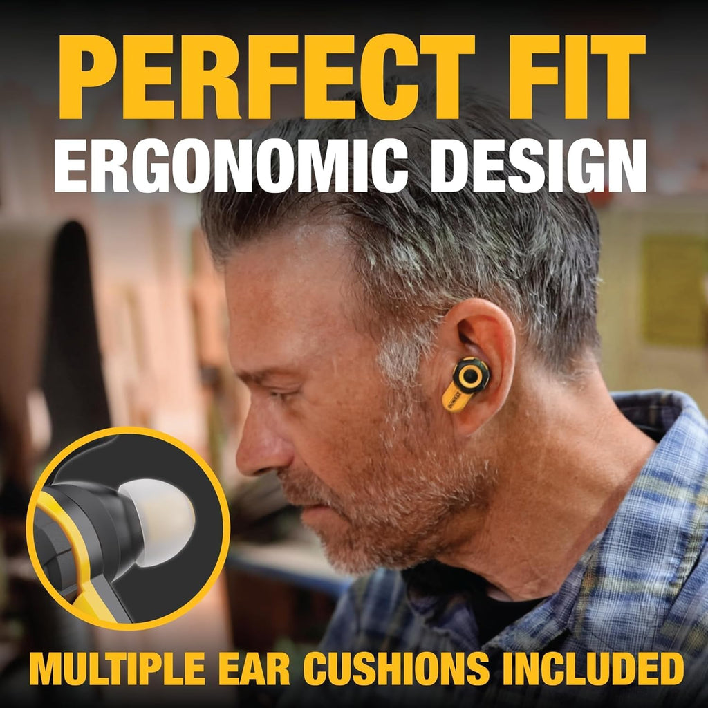 DEWALT Jobsite Pro X2 True Wireless Work Earbuds — ANC Active Noise Cancelling, Glove-Friendly Dial Control, 40+ Hour Runtime, IP54 Water Resistant, 4 EQ Modes, Bluetooth