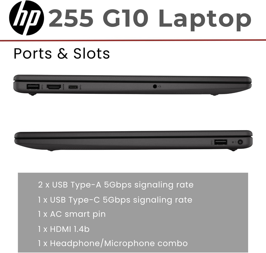 HP 255 G10 15.6" FHD Business Laptop, AMD Ryzen 7 7730U, 16GB RAM, 1TB PCIe SSD, Numeric Keypad, Webcam, Wi-Fi 6, HDMI, Windows 11 Pro, Black