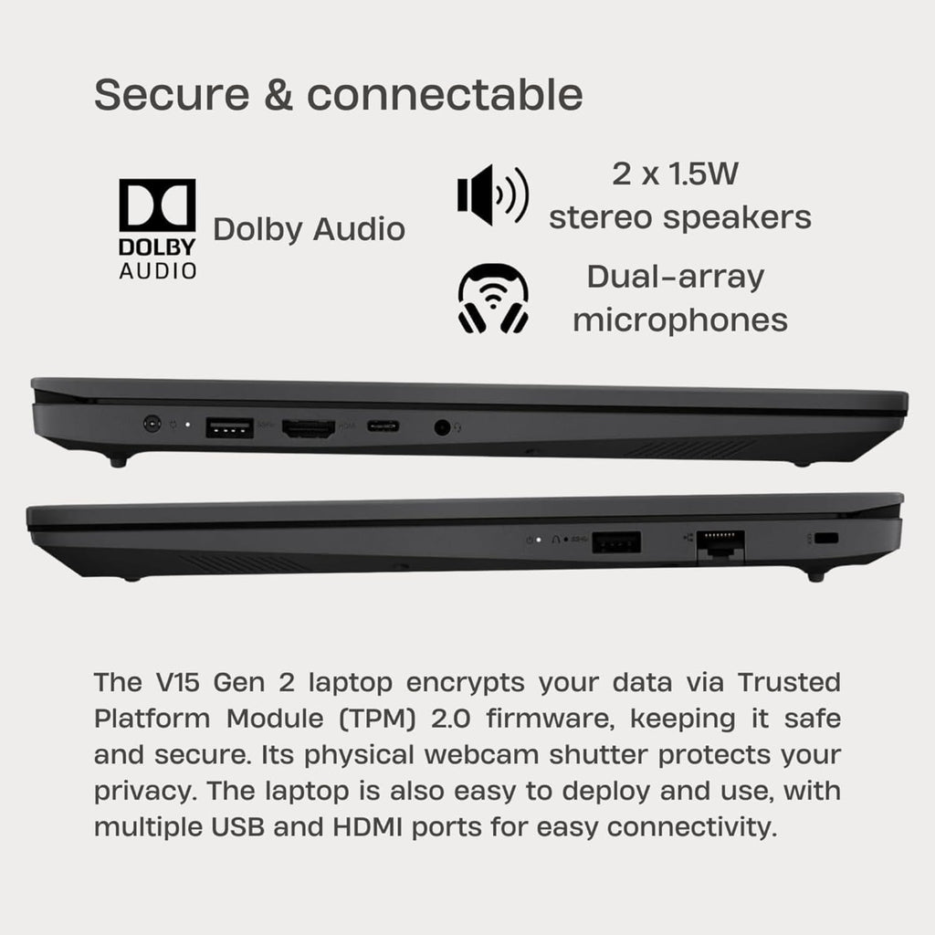 Lenovo New V15 Series Laptop • 32GB RAM • 1TB Storage (512GB SSD + 512GB External) • 15.6 FHD (1920x1080) Display • Low-Blue Light • Intel CPU • Ethernet Port • Upto 12 Hours Battery • Win 11 Pro