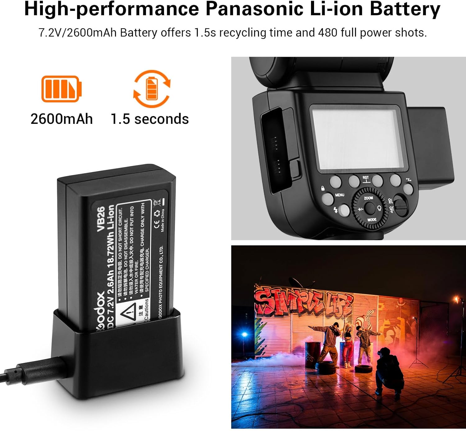 Godox V1 V1-C Flash for Canon, 2.4G TTL Round Head Camera Flash Speedlite HSS 1/8000s, 480 Full Power Flashes, Rechargable Li-ion Battery, 10 Levels LED Modeling Lamp, External Flash for Canon