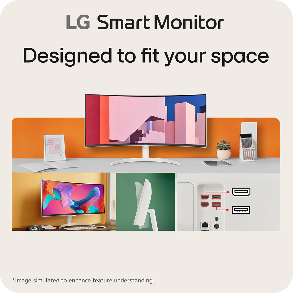 LG 34SR60QC-W 34-inch QHD (3440x1440) Curved Smart Monitor with Streaming, UltraWide Screen, webOS, HDR10, 100Hz, Built-in Speaker, AirPlay2, Screen Share, Bluetooth, ThinQ App, White