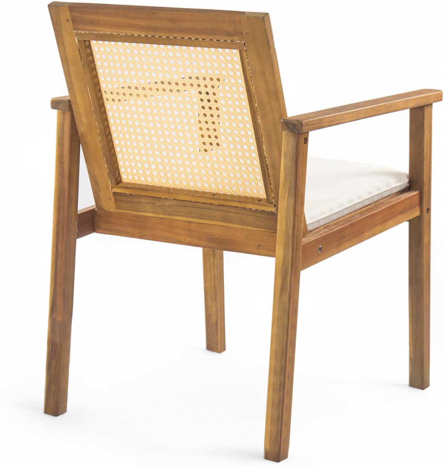Christopher Knight Home Dessa Outdoor Dining Chairs Set of 2, Acacia Wood Dining Chair, Woven Wicker Back Accent Chairs, Breathable Armchair, Comfort Cushion Seating for Backyard Garden, Teak+Beige