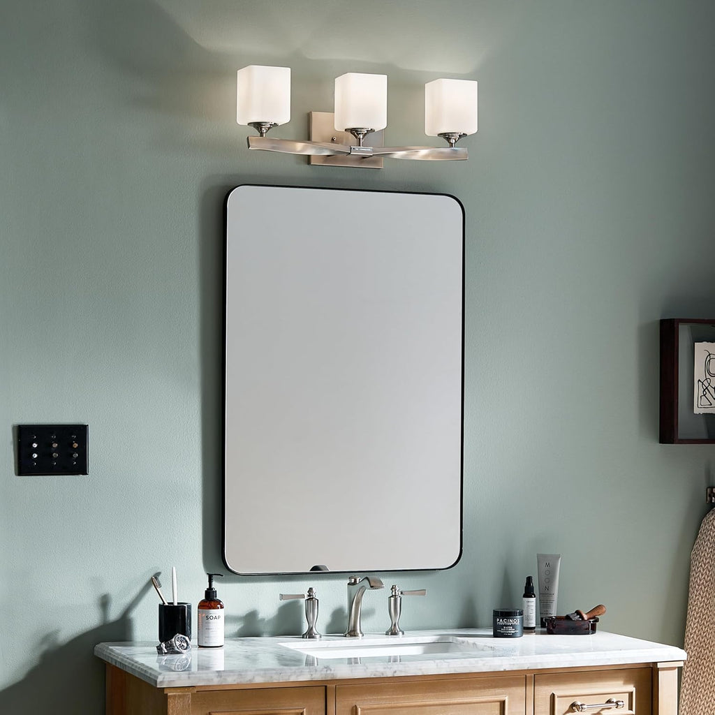 Kichler Marette 22.75" Vanity Light in Brushed Nickel, 3-Light Modern Bathroom Light with Satin Etched Cased Opal Glass, (22.75" W x 8" H), 55002NI