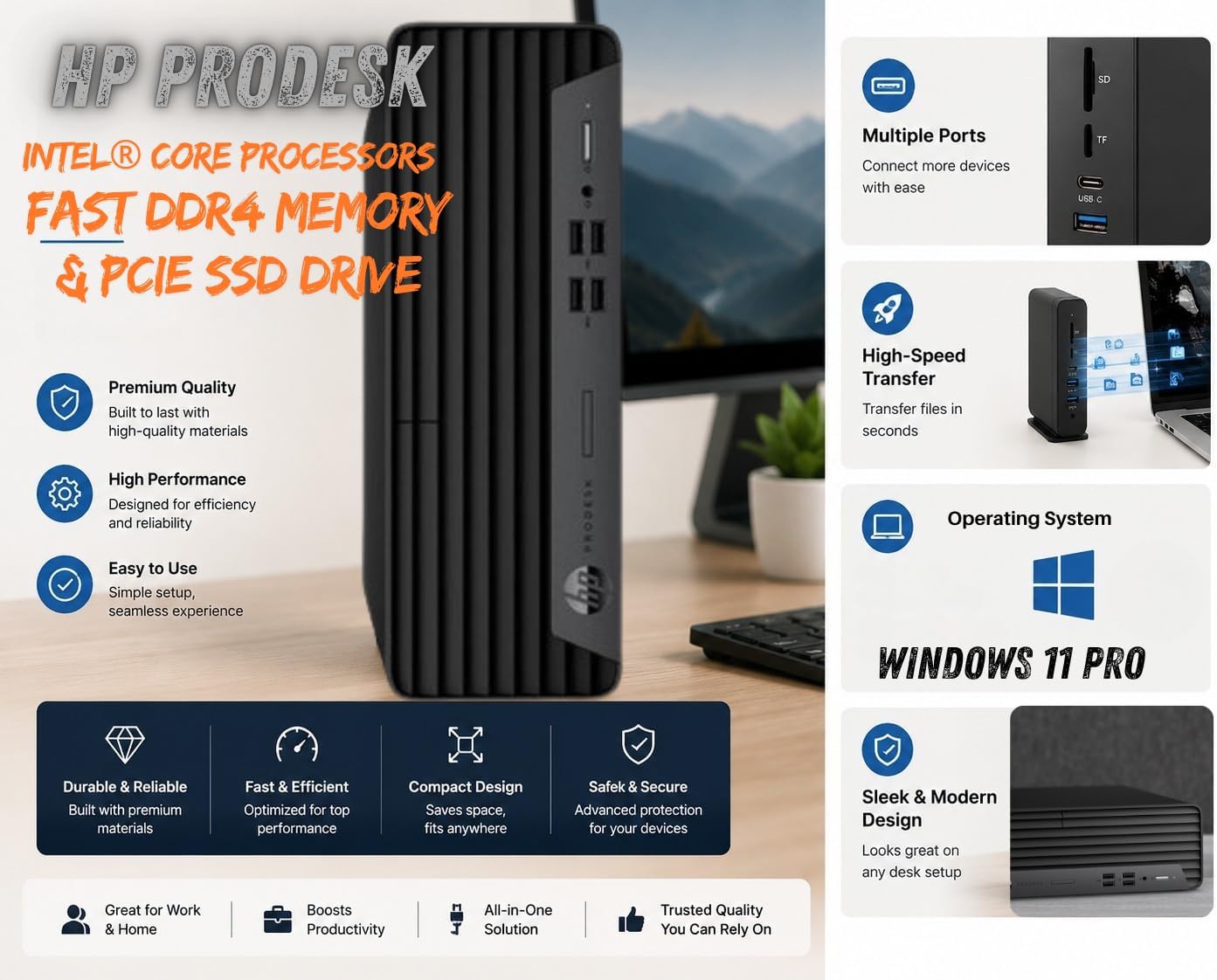 HP ProDesk G7 SFF Desktop Computer, Intel Processor, Dual 4K Display Support| 16GB RAM, 512GB SSD| WiFi| Bluetooth| HDMI, USB, RJ-45| Windows 11 Pro| Wired Keyboard & Mouse| Business & Personal Use