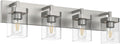 4-Light Bathroom Light Fixtures, Brushed Nickel Vanity Lights for Bathroom, Kitchen, Living Room, Modern Bathroom Vanity Lights with Clear Glass Shades