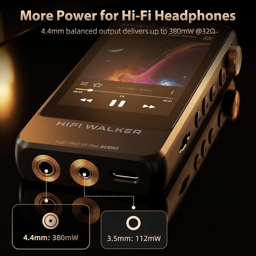 HIFI WALKER H20 Pro Hi-Res Music Player with Bluetooth, Digital Audio Player with 3.2" Touchscreen, Dual DAC, 3.5mm & 4.4mm Balanced Output, USB DAC, 64GB Micro SD Card Included